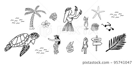 熱帶度假村主題手繪矢量插圖集 95741047