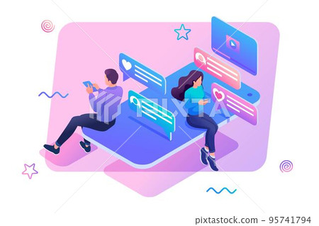 Isometric concept smartphone and social networks for teenagers a way to stay in touch with loved ones. Concept for web design 95741794