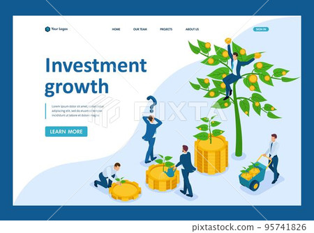 Isometric businessmen invest money and help them grow and make a profit. Template Landing page Isometric businessmen invest money and help them grow and make a profit. Template Landing page 95741826