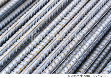 Steel iron industry material. Steel bars for building and foundation construction background. Steel iron industry material. Steel bars for building and foundation construction background. 95742029