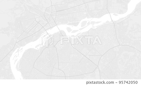 White and light grey Bamako city area vector background map, roads and water illustration. Widescreen proportion, digital flat design. 95742050