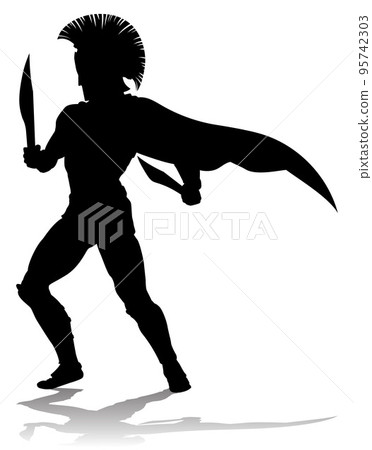 Spartan Silhouette Gladiator Trojan Greek Warrior Spartan Silhouette Gladiator Trojan Greek Warrior 95742303