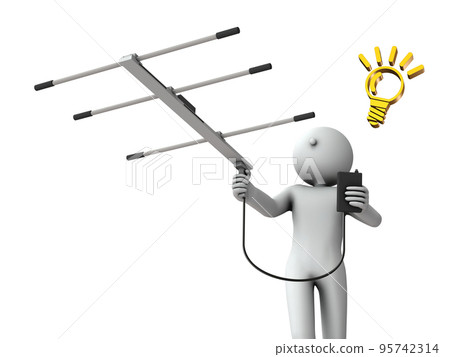 A person using a large antenna to search for sources of radio waves. Eavesdropping prevention investigator. Internal investigation. espionage activities. A person using a large antenna to search for sources of radio waves. Eavesdropping prevention investigator. Internal investigation. espionage activities. 95742314