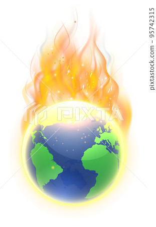 End of World Climate Change Fire Flame Earth Globe 95742315