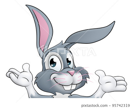 Easter Bunny Rabbit Cartoon Character Peeking Sign Easter Bunny Rabbit Cartoon Character Peeking Sign 95742319