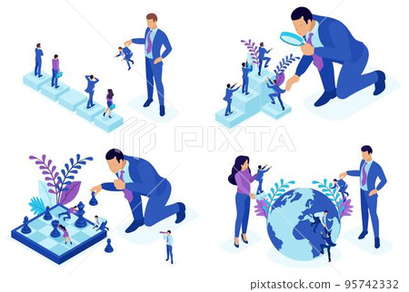 Isometric concepts of employee selection, career development, promotion. For website and mobile application design 95742332