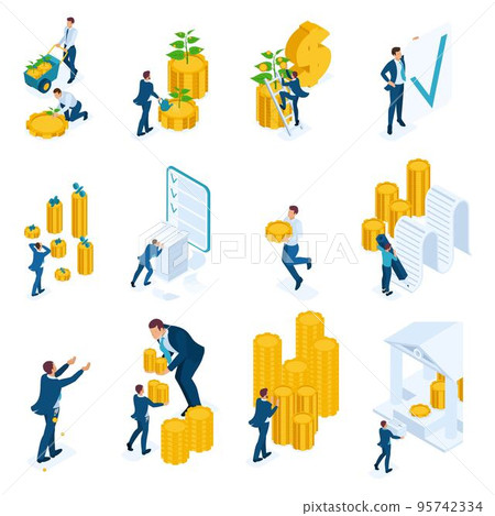 Isometric concepts of investment, Bank loans, mortgage. For website and mobile application design 95742334