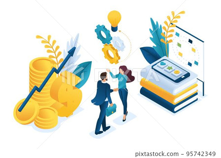 Isometric business financial cooperation between the investor and the creative team. Concept for web design Isometric business financial cooperation between the investor and the creative team. Concept for web design 95742349