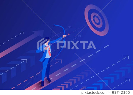 Isometric Businessman aiming at the target, Business concept. Concept for web design Isometric Businessman aiming at the target, Business concept. Concept for web design 95742360