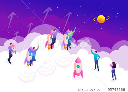 Isometric bright concept young entrepreneurs compete for leadership. Concept for web design Isometric bright concept young entrepreneurs compete for leadership. Concept for web design 95742366