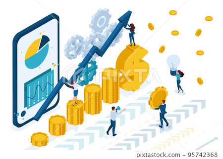 Isometric Managing online investing, investors analyze the market. Concept for web design 95742368