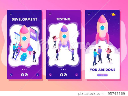 Isometric Template app Bright concept start up a new business by young entrepreneurs, smartphone apps 95742369