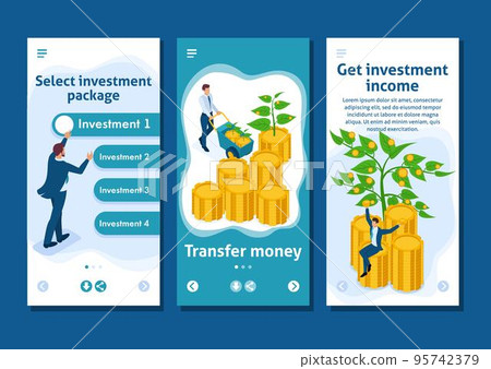 Isometric Template app businessmen invest money and help them grow and make a profit, smartphone apps 95742379