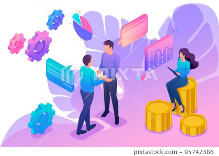 Isometric Bright concept teamwork to create a solution. Concept for web design 95742386