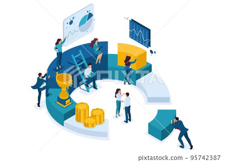 Isometric Businessmen make a report on digital marketing. Concept for web design 95742387