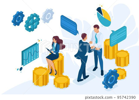 Isometric Business concept of teamwork to create a solution. Concept for web design Isometric Business concept of teamwork to create a solution. Concept for web design 95742390