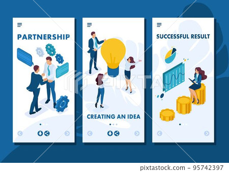 Isometric Template app Business concept of teamwork to create a solution, smartphone apps 95742397