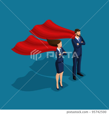 Isometric people person, 3d Superman business, Business under protection, businessman and business woman with cloaks isolated on blue background Isometric people person, 3d Superman business, Business under protection, businessman and business woman with cloaks isolated on blue background 95742500