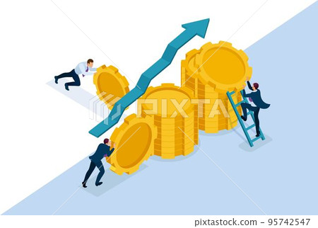 Isometric Bright concept site Business investment in business development, entrepreneurs build savings. Concept for web design 95742547