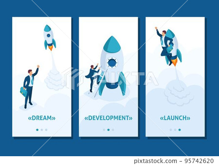 Isometric Template app race for leadership, competition of young successful businessman, smartphone apps 95742620