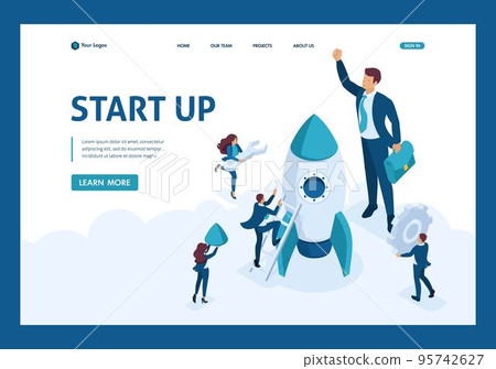 Isometric The concept development and startup business. Businessmen create a rocket. Website Template Landing page Isometric The concept development and startup business. Businessmen create a rocket. Website Template Landing page 95742627