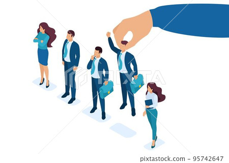 Isometric Employer hand choosing man from selected group of people, recruiting concept. Concept for web design 95742647