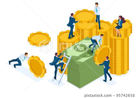 Isometric investment growth, investors carry money to the bank. Concept for web design 95742658