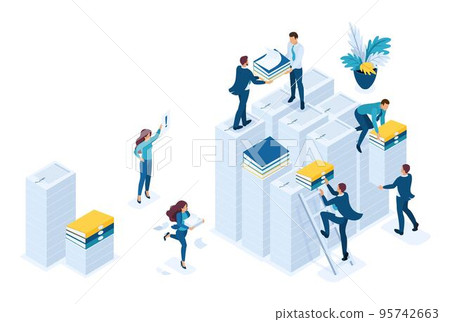 Isometric Preparation of tax reports, tax agents check the documents. Concept for web design Isometric Preparation of tax reports, tax agents check the documents. Concept for web design 95742663