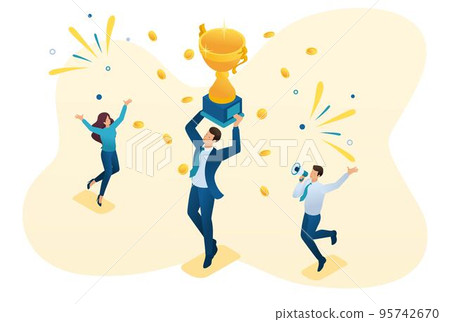 Isometric successful businessman celebrating a victory, and to triumph in Cup winners. Concept for web design Isometric successful businessman celebrating a victory, and to triumph in Cup winners. Concept for web design 95742670