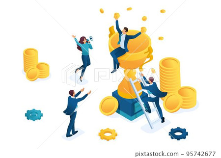 Isometric the success of teamwork, the joy of the boss and employees, the winner. Concept for web design 95742677