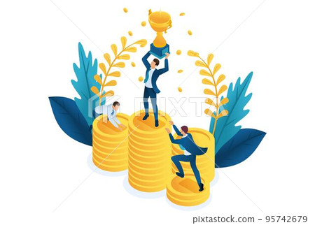 Isometric the winner with the prize, competitors are scrambling to take away the Cup. Concept for web design 95742679