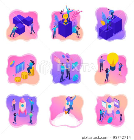 Isometric bright concepts with teenagers or young entrepreneurs. Vector illustration for website and mobile application design Isometric bright concepts with teenagers or young entrepreneurs. Vector illustration for website and mobile application design 95742714