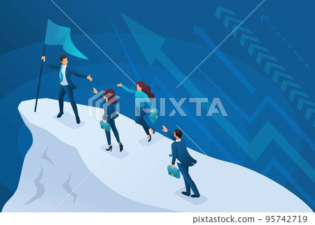 Isometric business concept, a successful leader leads his team to success. Concept for web design Isometric business concept, a successful leader leads his team to success. Concept for web design 95742719