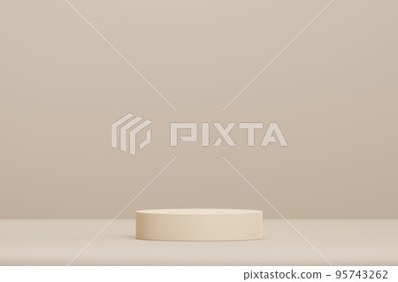 米色簡單圓柱產品展示庫存 3D 插圖背景 95743262