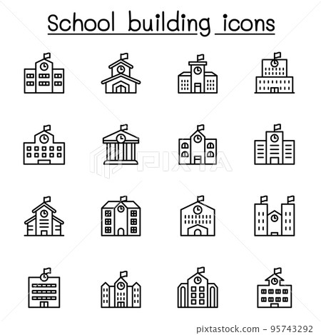 School icon set in thin line style 95743292