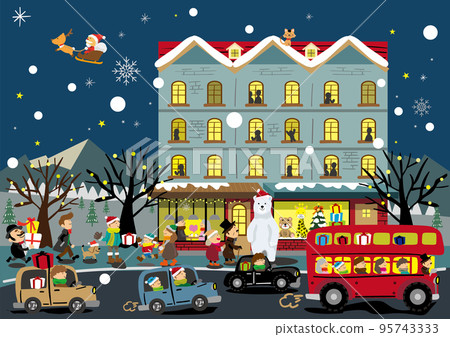 Fun and cute illustrations of people coming and going on Christmas night (no letters) Fun and cute illustrations of people coming and going on Christmas night (no letters) 95743333