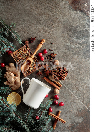 Ingredients and spices for preparing winter hot drinks. Ingredients and spices for preparing winter hot drinks. 95743384