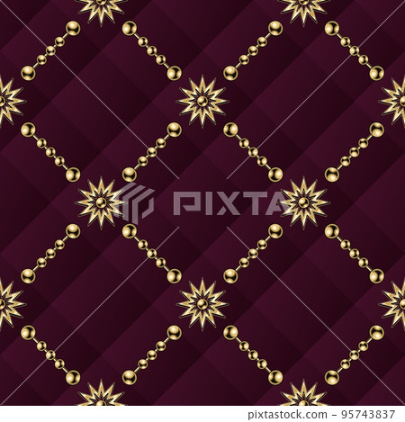 Classic geometric background with gold stars, gold chains, volume red squares 95743837