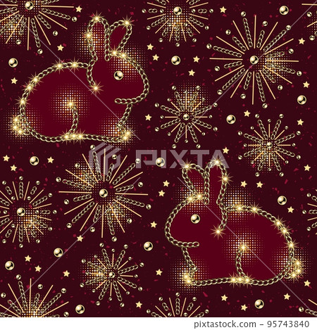 Pattern with fireworks, rabbit of jewelry chains Pattern with fireworks, rabbit of jewelry chains 95743840