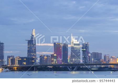 Impression landscape of Ho Chi Minh city at night, Saigon river flows through the city. High-quality photo Impression landscape of Ho Chi Minh city at night, Saigon river flows through the city. High-quality photo 95744443
