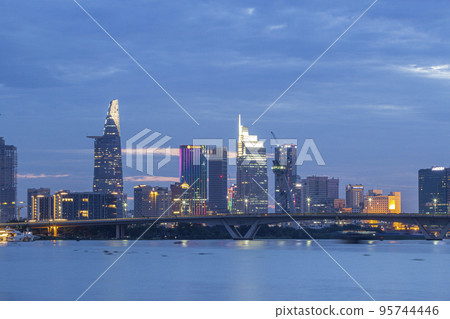 Impression landscape of Ho Chi Minh city at night, Saigon river flows through the city. High-quality photo Impression landscape of Ho Chi Minh city at night, Saigon river flows through the city. High-quality photo 95744446