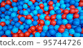 lot of blue and red plastic small children's balls for playing in the children's center. 95744726