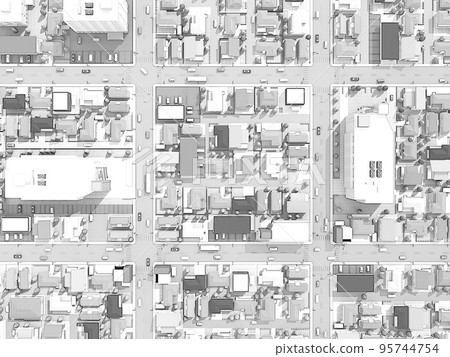 Residential area true bird's-eye view line drawing style manga background house 95744754