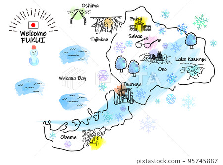 冬季福井觀光景點簡單線描圖 冬季福井觀光景點簡單線描圖 95745887