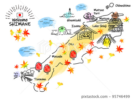 秋季島根觀光景點簡單線描圖 秋季島根觀光景點簡單線描圖 95746499