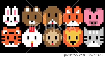 cute animal head set of pixel cute animal head set of pixel 95747376