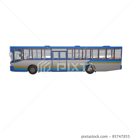 3D render thailand city bus blue white yellow color png illustration 95747855