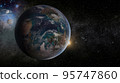 Planet Earth in space, Saturn, Jupiter and Uranus at the foreground. 3d illustration. Elements of this image furnished by NASA. 95747860