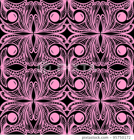 seamless graphic abstract tile pattern, pink geometric ornament on black background, texture, design seamless graphic abstract tile pattern, pink geometric ornament on black background, texture, design 95750172