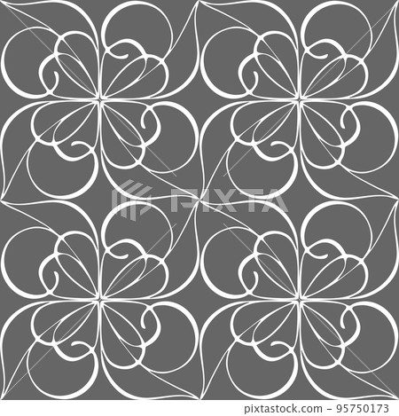 seamless graphic abstract tile pattern, white geometric ornament on gray background, texture, design 95750173